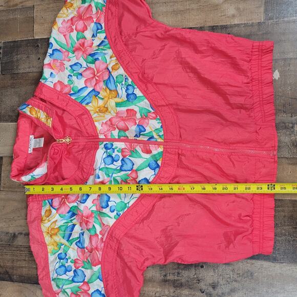 Lavon Jacket Nylon Windbreaker Pink Floral Vintage‎ Medium w/ Shoulder Pads - Picture 11 of 13